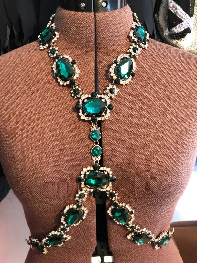 Fashion Green Red Clear Big Glass Waist Chains Body Chains Necklace Women Indian Statement Crystal Rhinestone Necklace Jewelry 250225