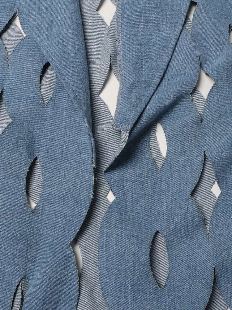 Solid Hollow Out Denim Coats For Women Notched Collar Long Sleeve Temperament Spliced Tassel Coat Female Fashion