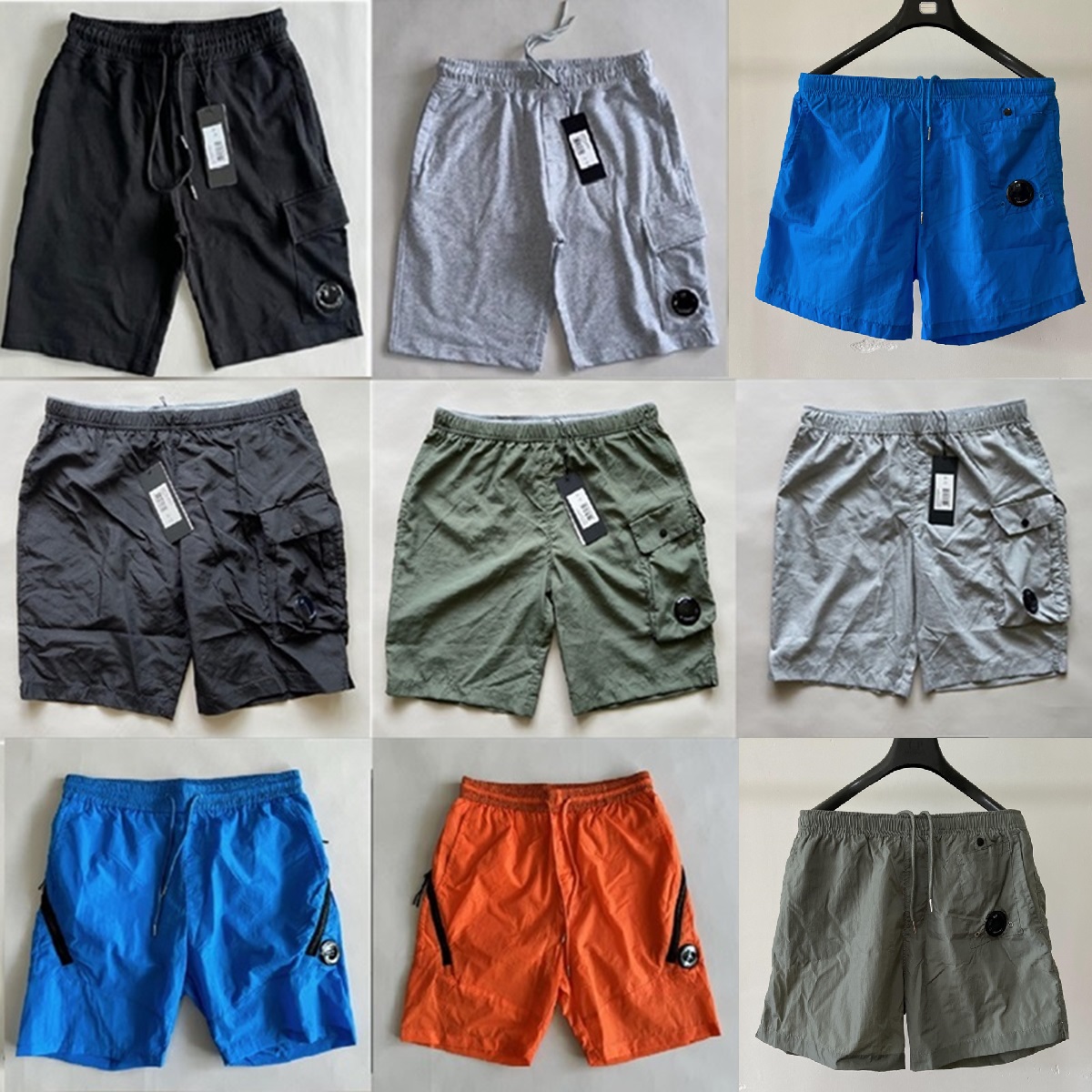 Designer men's shorts one lens glasses fashion overalls cotton mobile badges shorts casual multi-pockets shorts