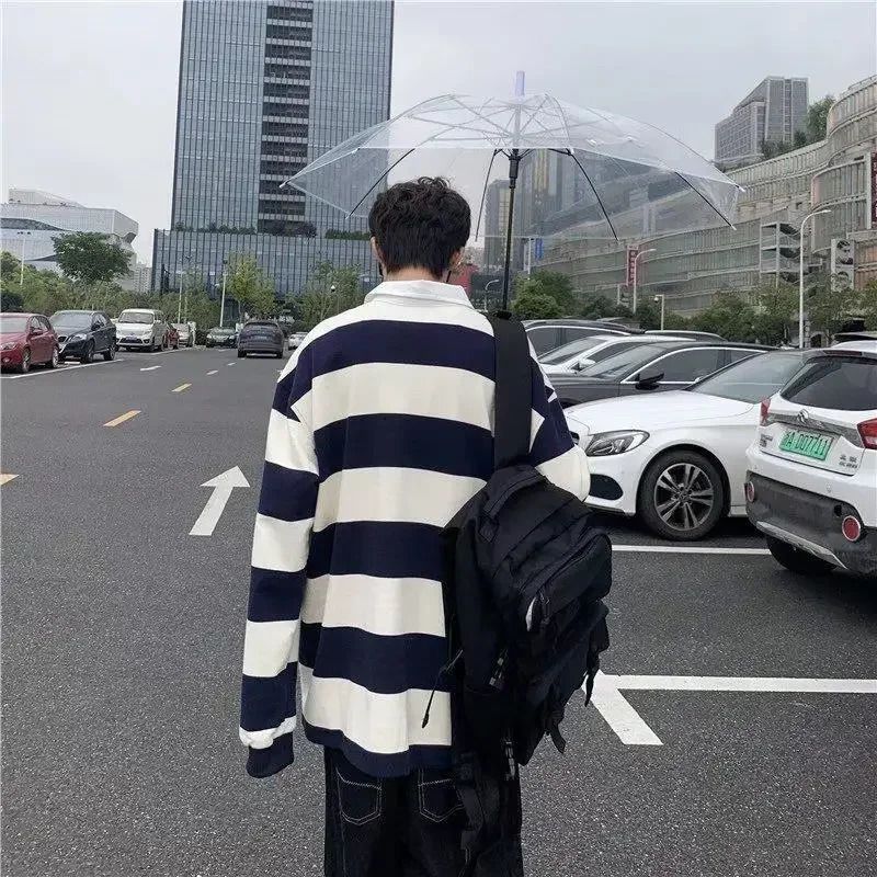 T Polo Shirt for Man Sweatshirts Mens Clothing Baggy Stripe Top F Sale It Korean Autumn One Piece Bulk Harajuku Fashion Emo Xl 250225