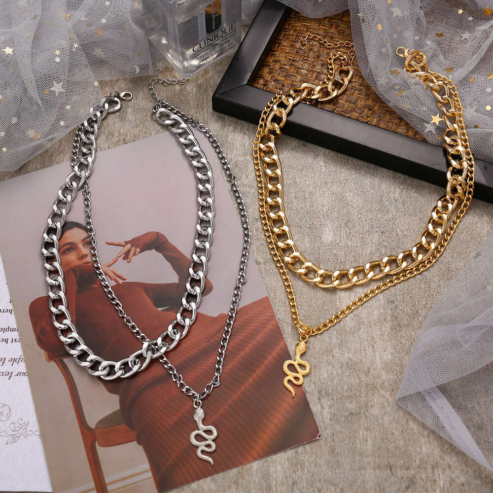 53126 New Snake Pendant Necklace Instagram Creative and Personalized Punk Style Thick Double Layer Collar Chain for Women