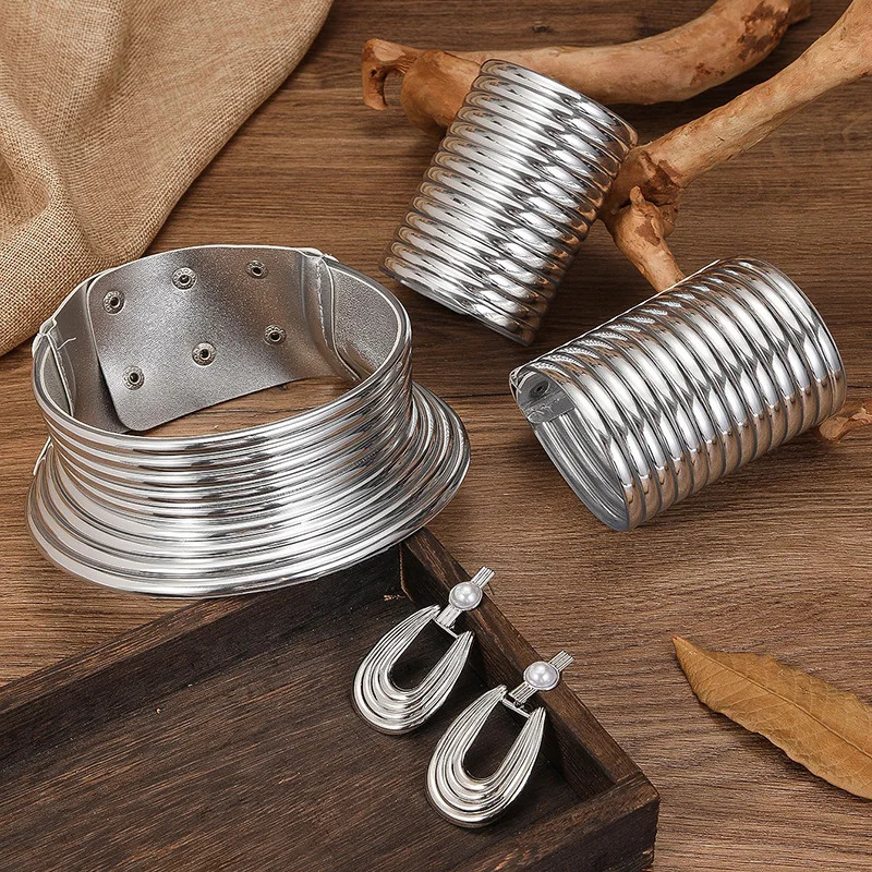 5pcs/set Vintage Leather African Jewelry Set Choker Necklace Bracelet Earrings Set For Women Collar Necklace Set Jewelry Gifts 250221