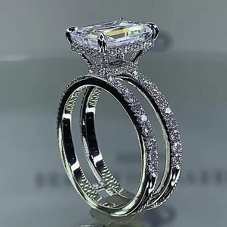 Choucong Brand Ins Top Sell 925 Sterling Silver Fill Radiant Shape 5A Cubic Zircon CZ Diamond Gemstones Party Eternity Women Weding Engagement Band Ring Gift