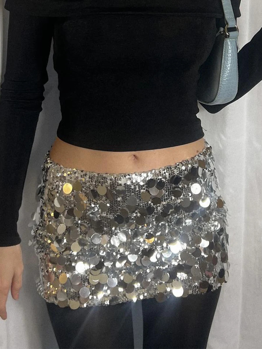 Women Mini Skirts Sexy Sequined Light-Reflecting Short Type Sheath Skirt Carnival Party Clothings Dress 250225