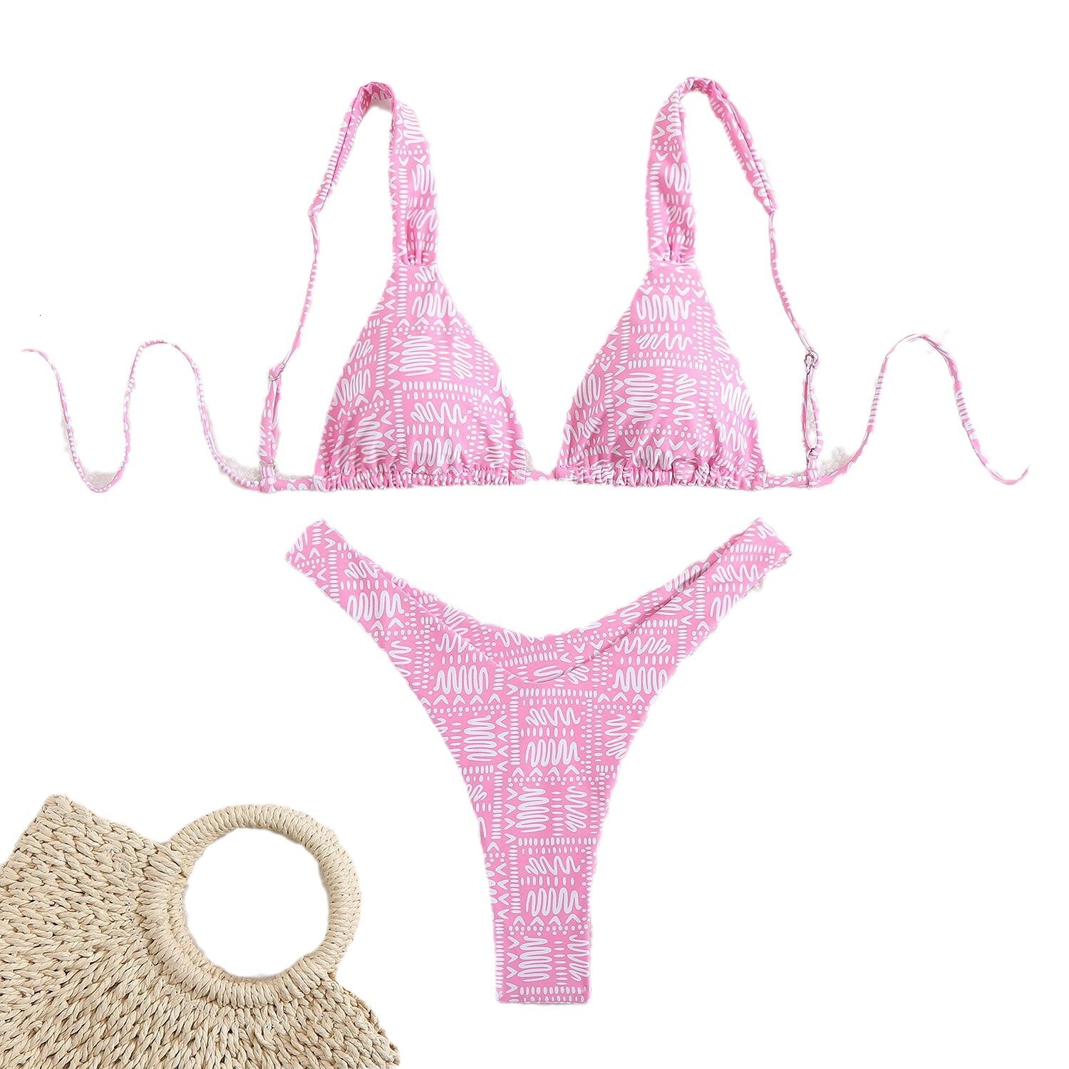 New 2025 printed double-layer fabric durable high elasticity swimsuit for women's hot spring designer bikini