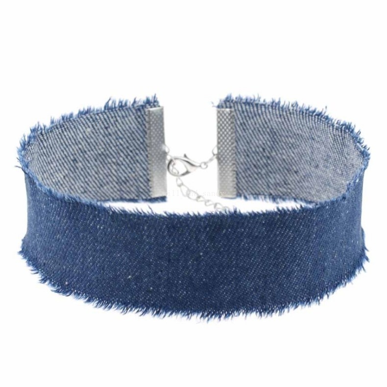 Edage Width Gothic Denim Chokers Necklace Collar Sexy Women Necklet Soft Fabric Necklaces Fashion Jewelry