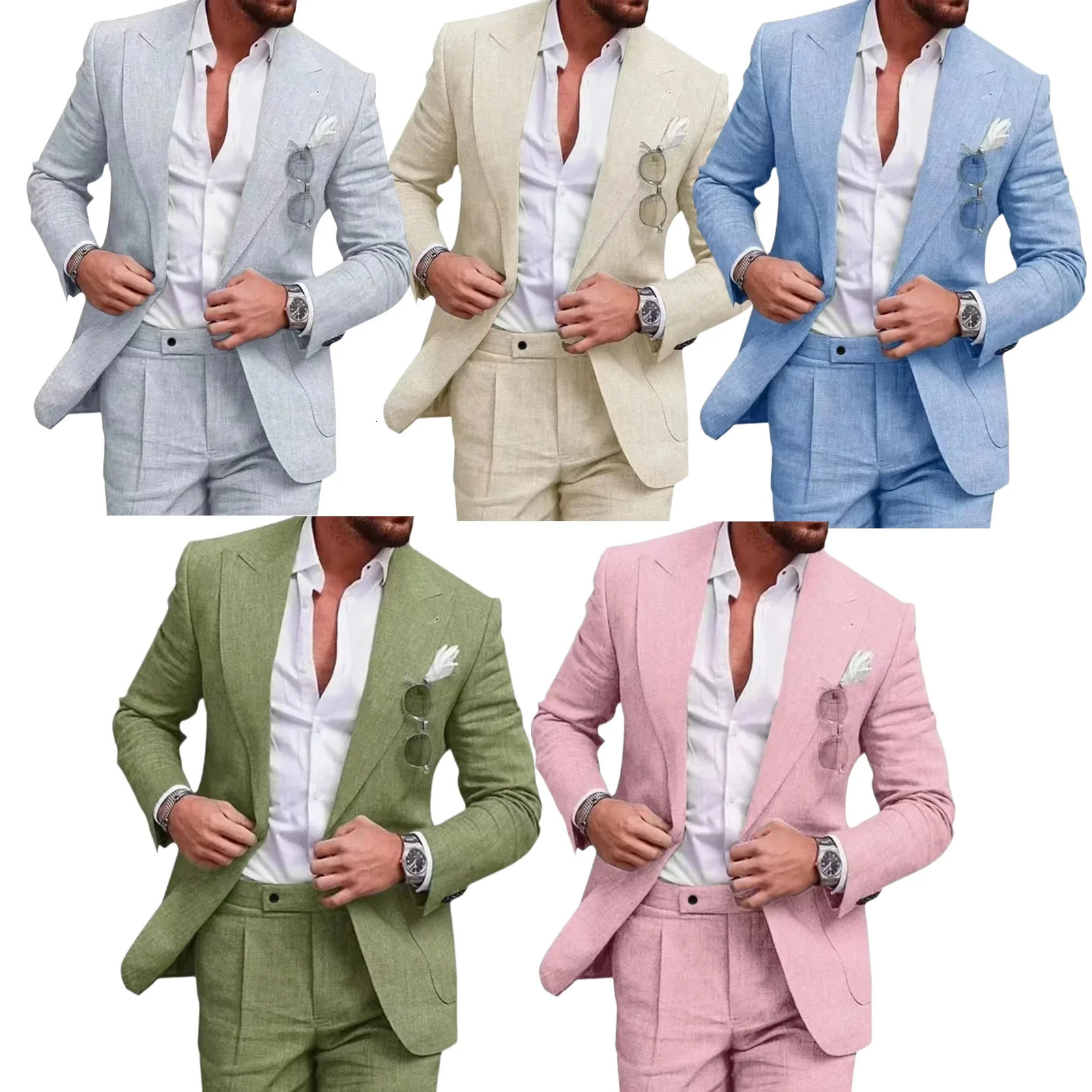 Summer Beach Party Attire single button two-piece sports jacket regular set elegant mens wear suitable for groom linen set 250224