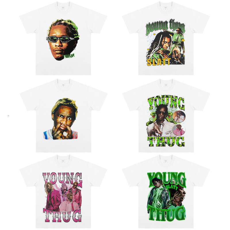 Cotton T European Code Young Thug VTG High Street Rap Hip Hop Digital Printed Short Sleeve Men's Jeff