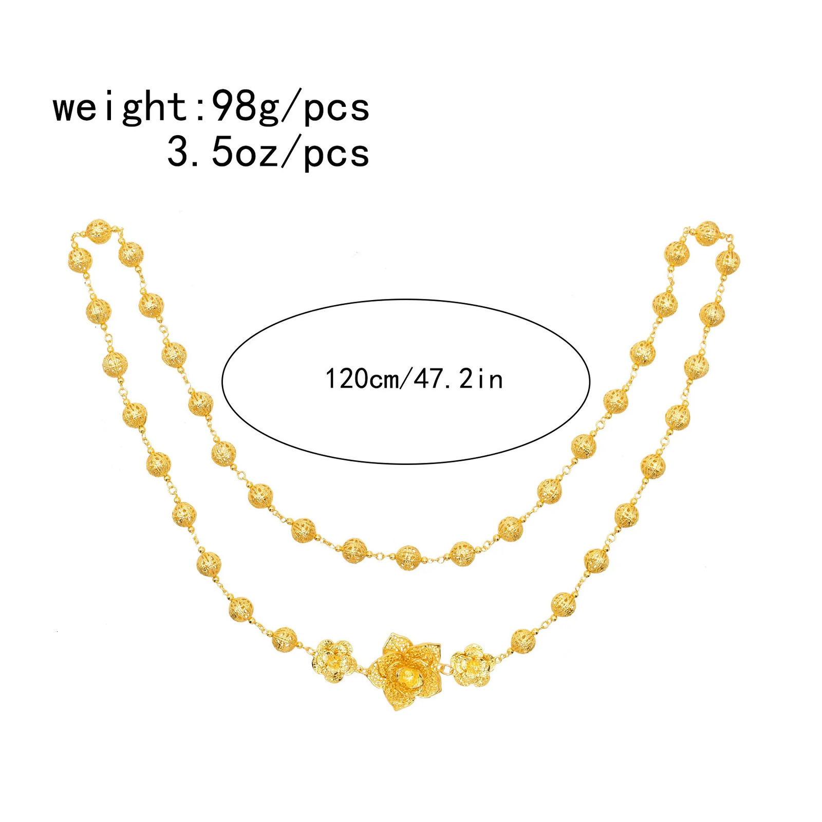 120Cm Golden Silvery Hollow Ball Beaded Flower Shoulder Chain Body Jewelry Indian Dubai Arabic Ethnic Bride Wedding Accessories 250225