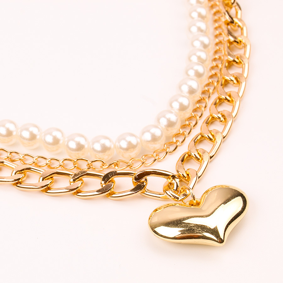 Multi-layer heart necklace hand strung baroque pearl necklace personalized new jewelry temperament ins
