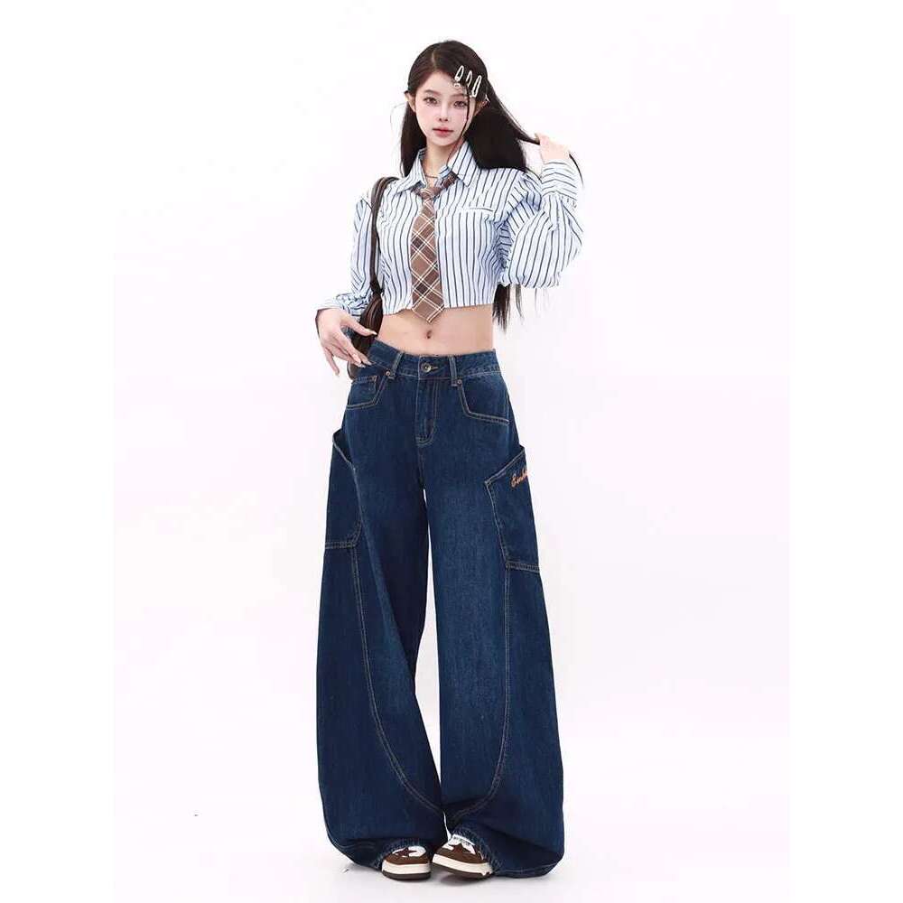 WCFCX STUDIO Women's Wide Leg Jeans American Vintage Street Style High Waisted Casual Trousers Design Sense Niche Baggy Pants