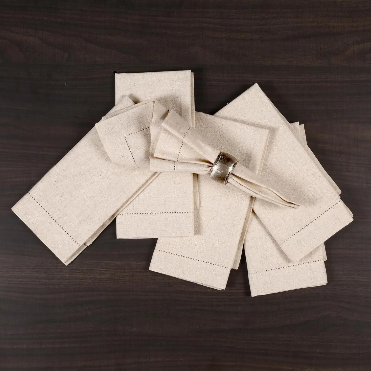 Set of 6 Hemstitched Linen Napkins Chistmas Cloth Napkins Nature Color Dinner Napkins Washable Flax Cloth Napkin 250224