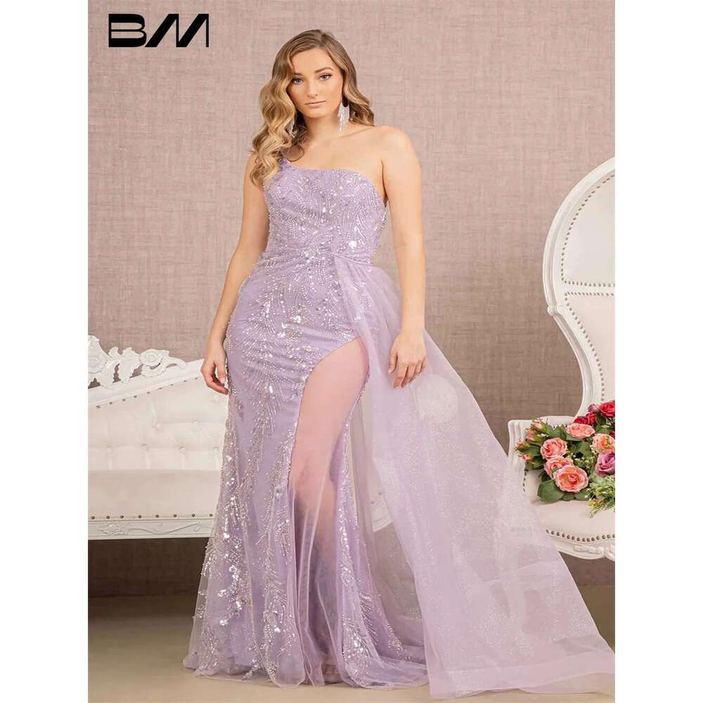 Sexy Sequins One Shoulder Tail Party Shiny Appliques Strapless Illusion Evening Dress Bridal prom Dresses