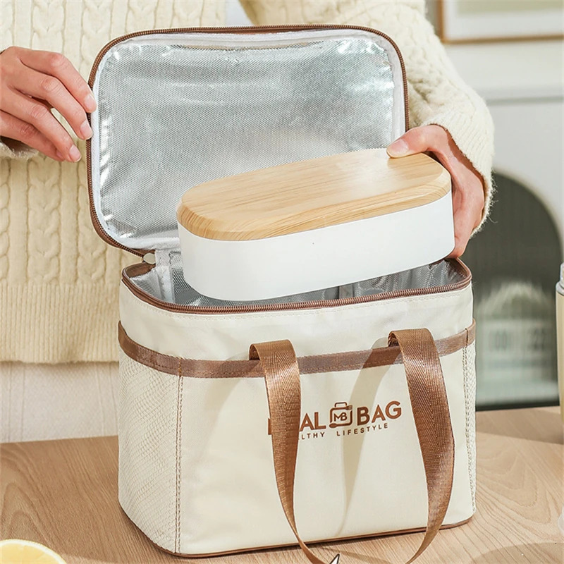 Square Insulated Lunch Bag For Women Kids Cooler Thermal Bag Portable Bento Box Ice Pack Tote Work Food Pouch Picnic Container 250225
