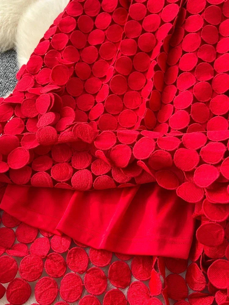 Womens Tube Skirt Hollow Out Polka Dot Tassel Autumn High Waist Slimming Mid Length Straight Party Sexy Faldas Female SK008 250225