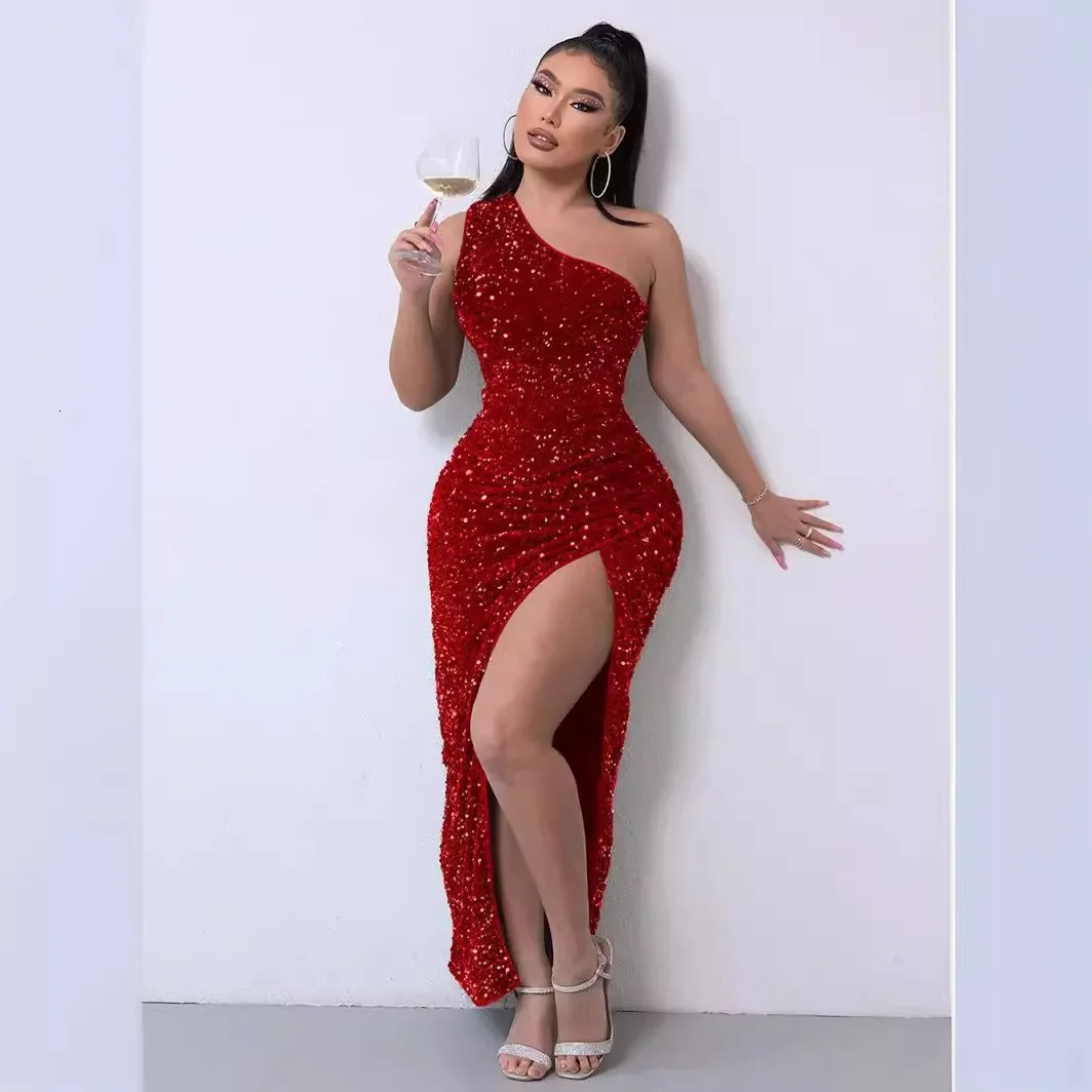 Borderless Summer Glitter Side Slit Tightening Beads Dress Sleeveless 5 Colors Fashionable Other Style 250225