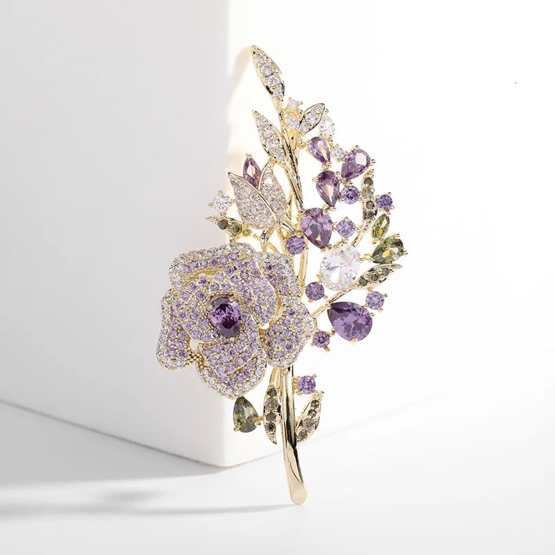 SUYU Copper Micro Inlaid Cubic Zirconia Rose Womens Brooch Dinner Dress Accessories 250225