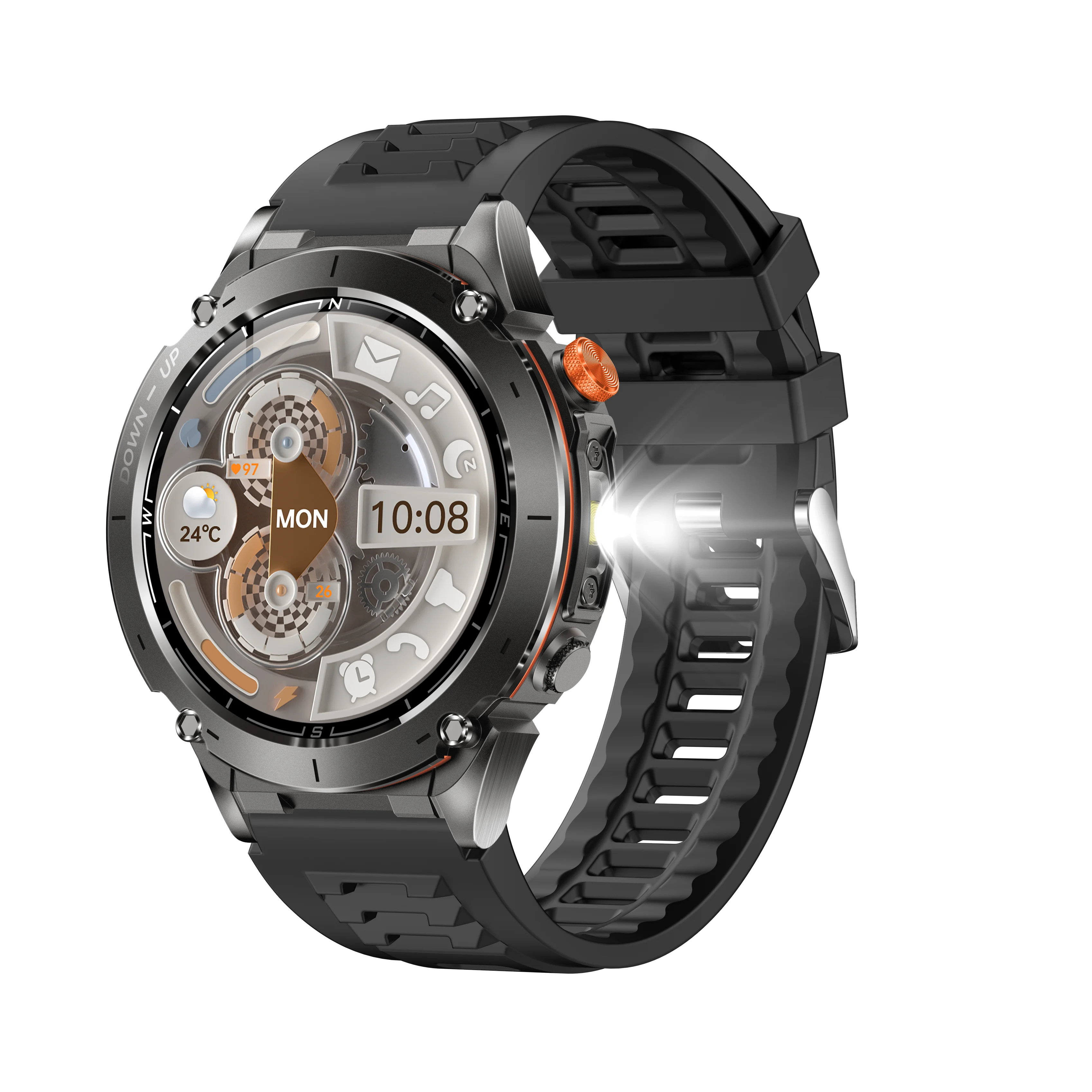 New Outdoor Sports GPS Smart Watch with Flashlight 1.43'' Amoled 730mAh 30M Waterproof Heart Rate Blood Pressure Men Smartwatch