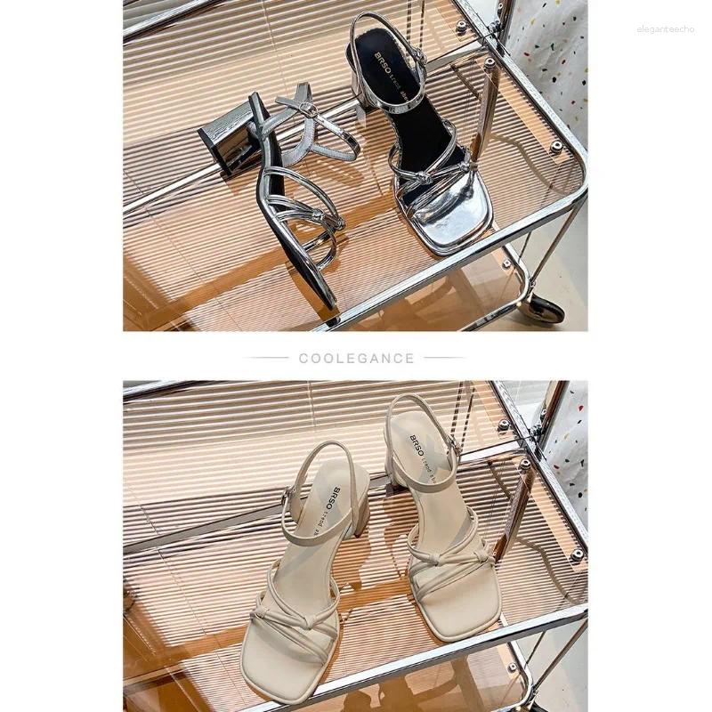 2025 S Fashion Designer Sandals Women S Summer Square Heel High Heels Fashionable Roman Black And White Open Toe Shoes SIZE