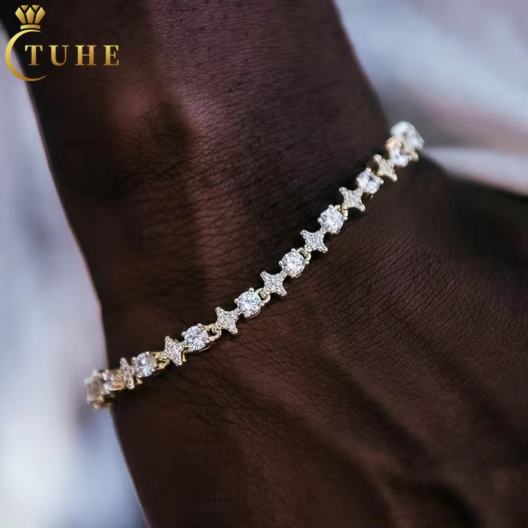 Fine Hip Hop Jewelry Handmade HIgh Quality 6mm Sterg Sier Round Moissanite Dia Star Tennis Bracelet
