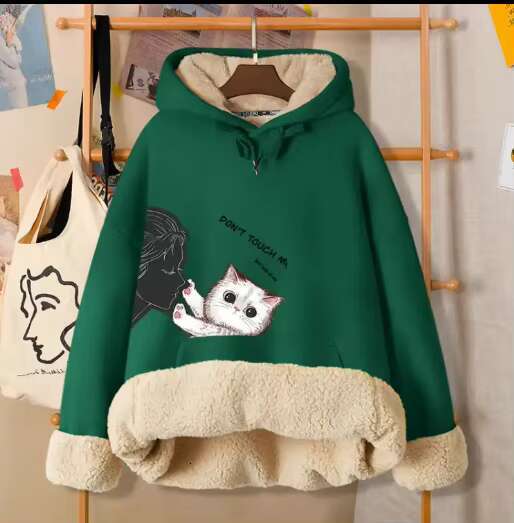 2023 Hoodies Women Lovely Cat Winter Thickened Puff Printing Fashion Hot Sale High Quality Pullover Hoodie