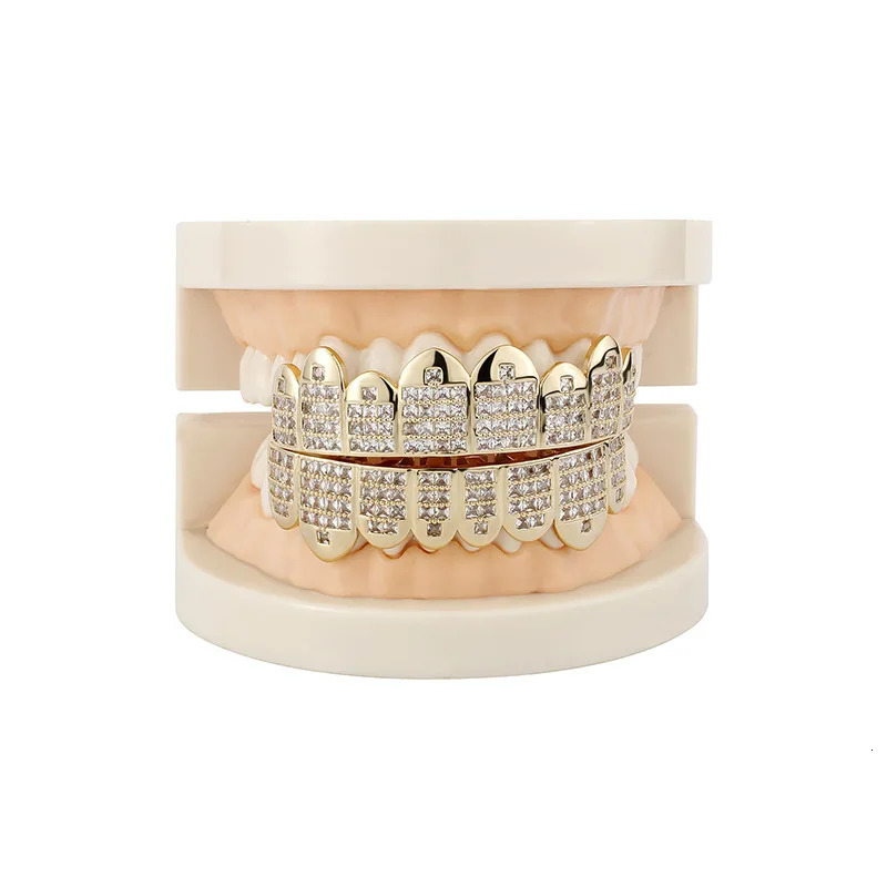 Hip Hop Iced Out Teeth Gold Plated Dental Grills Rock Tooth Caps Crystal Teeth Caps Halloween Tooth 250220