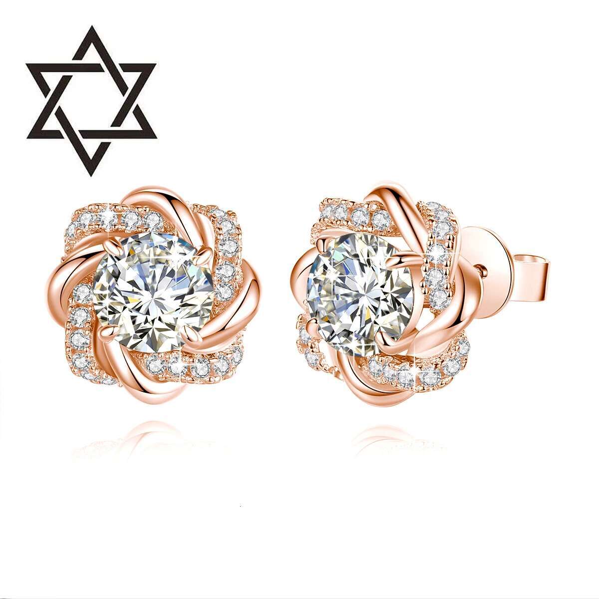 Moissanite Earrings With Certificate 2 Carat Rose Gold Jewelry For Woman Star Of David Design Trend Gift Female Mossanite