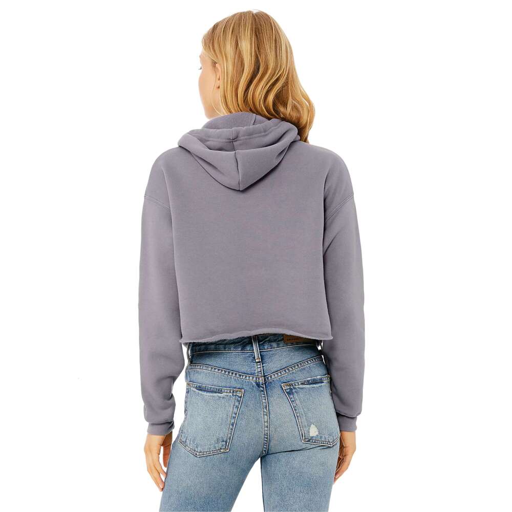 Raw Hem Dropped Shoulder 52% Airlume Combed And Ring Spun Cotton 48% Poly Storm Womens Cropped Fleece Hoodie