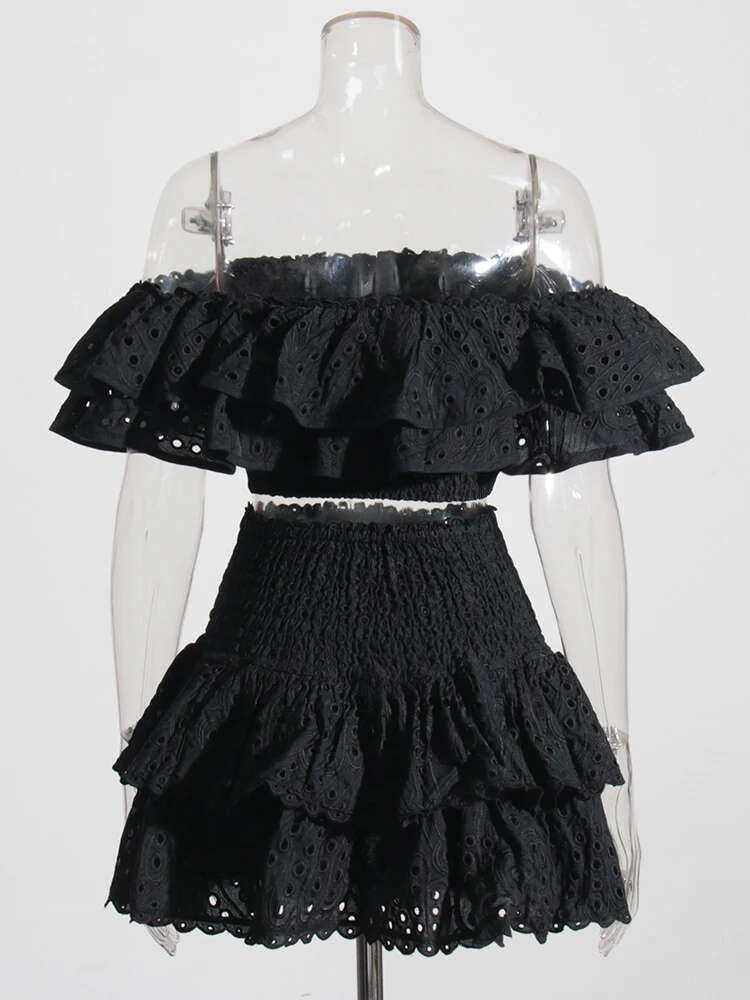 Print Two Piece Sets For Women Slash Neck Short Sleeve Tops High Waist Skirts Summer Loose Set Female Fashion New