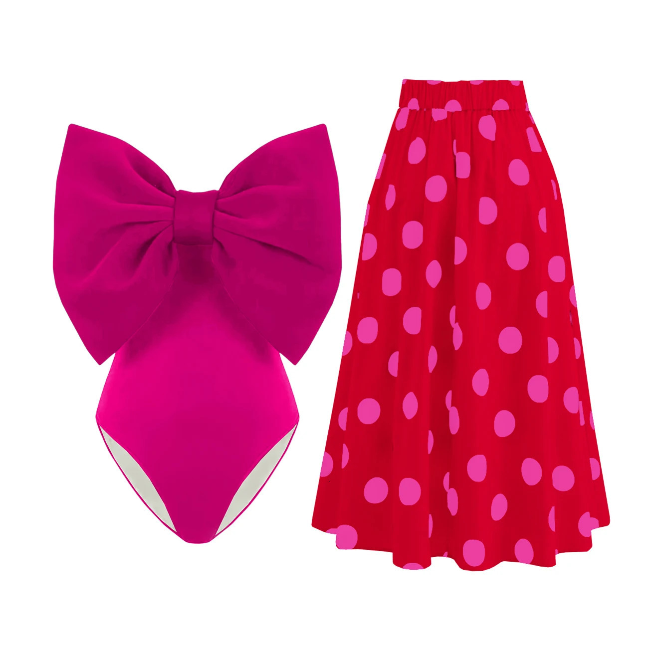 2025 Black Retro One Piece Swimsuit Women Bow Tie Swimwear with Skirt Sexy Hollowen Bathing Suit Monokini Beachwear Bodysuit 250225