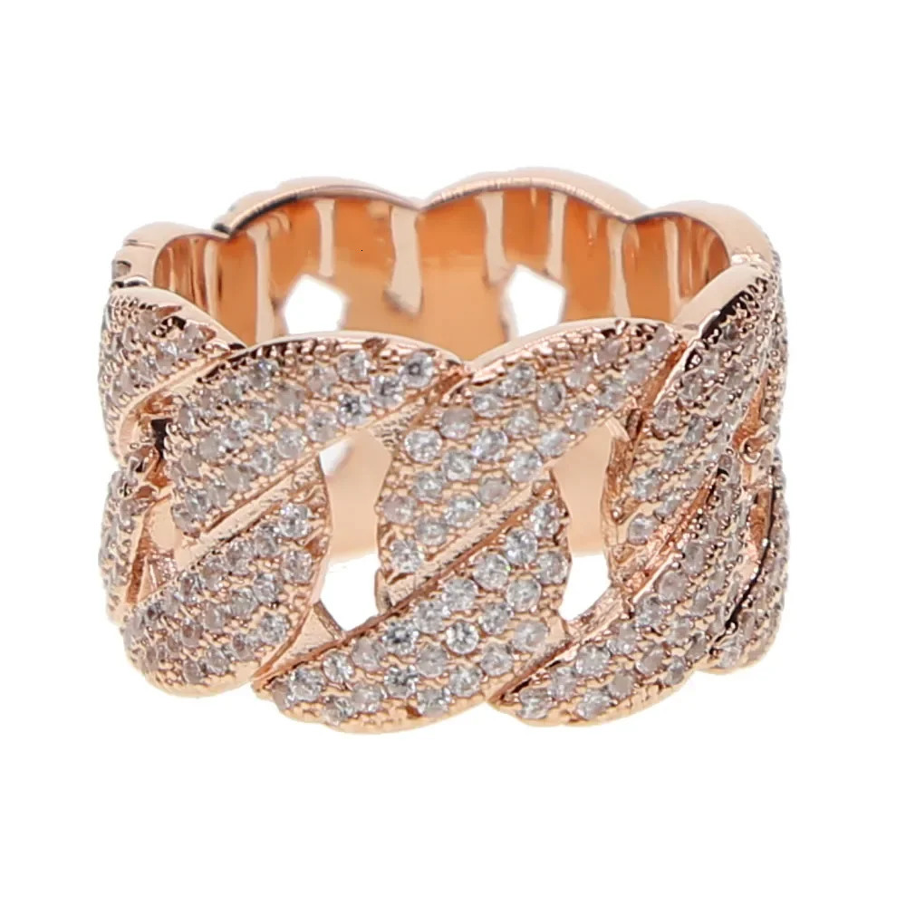 Iced Out Zircon Ring Gold Silver Color Hip hop Style Copper Bling CZ Cuban Rings men Fashion Punk Mens Hip Hop Jewelry 250225