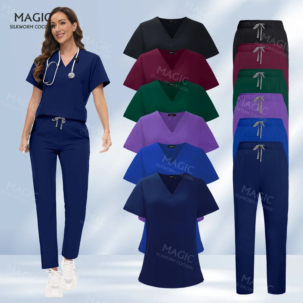 Hospital Clothes Uniform Women Scrub Set Doctor Nurse Accessories Dental Clinic Scrub Set Beauty Salon Workwear 250225