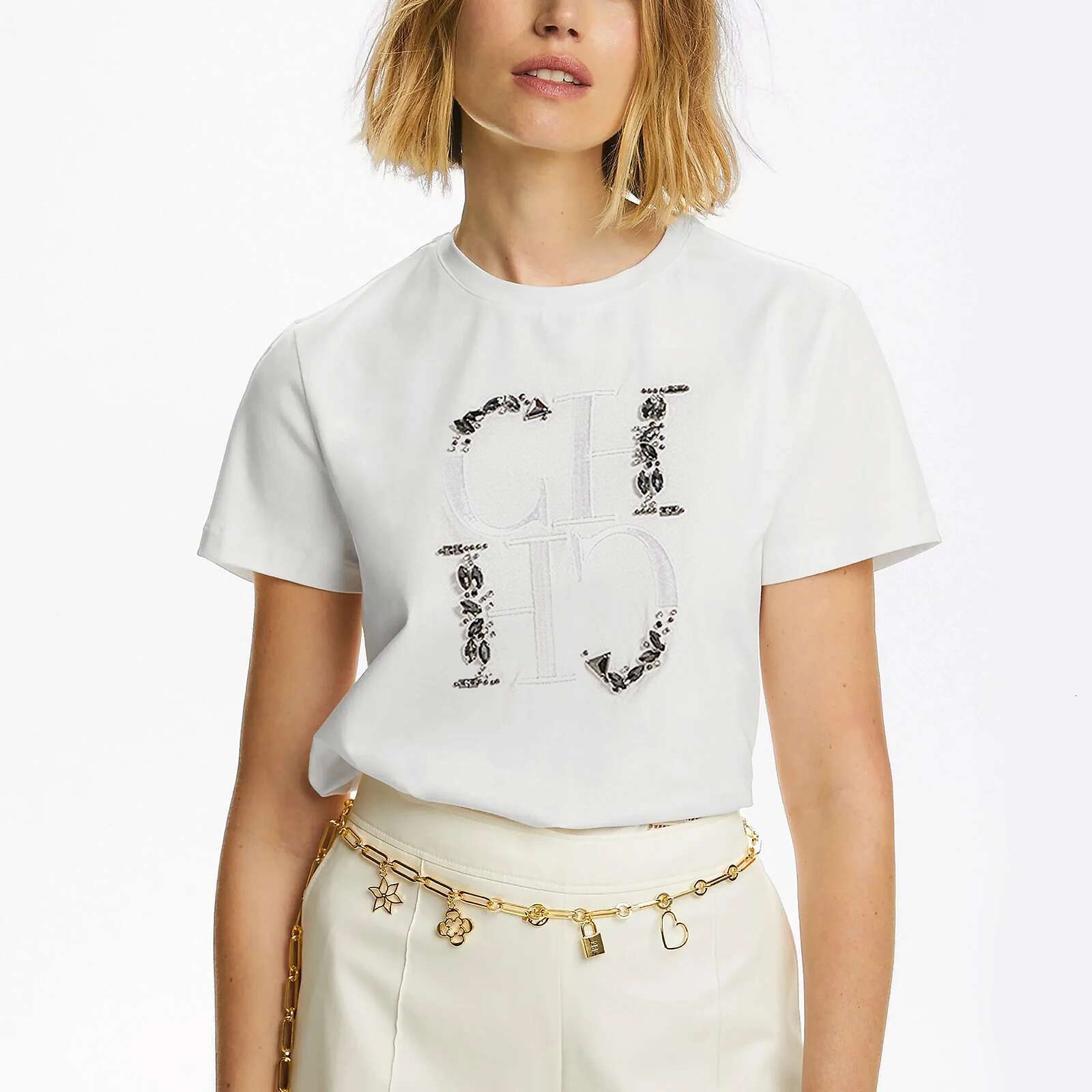 CHCH New Summer Heavy Craft Embroidery T-Shirt Fashion Casual Women's Short Sleeve