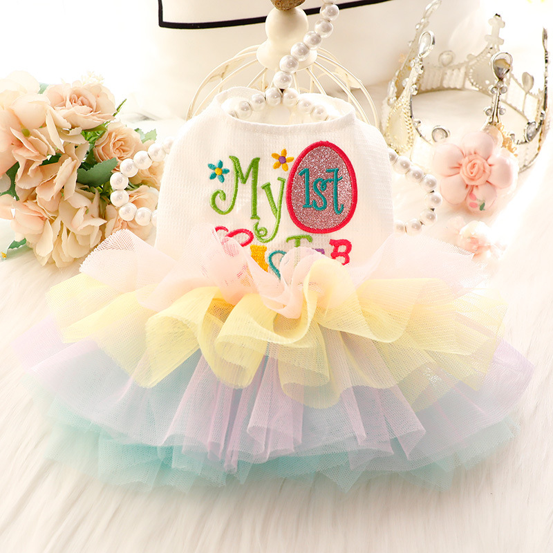 New Dog Summer Princess Dress Colorful Embroied Dog Gauze Skirt Cute Spring Summer Dog Apparel