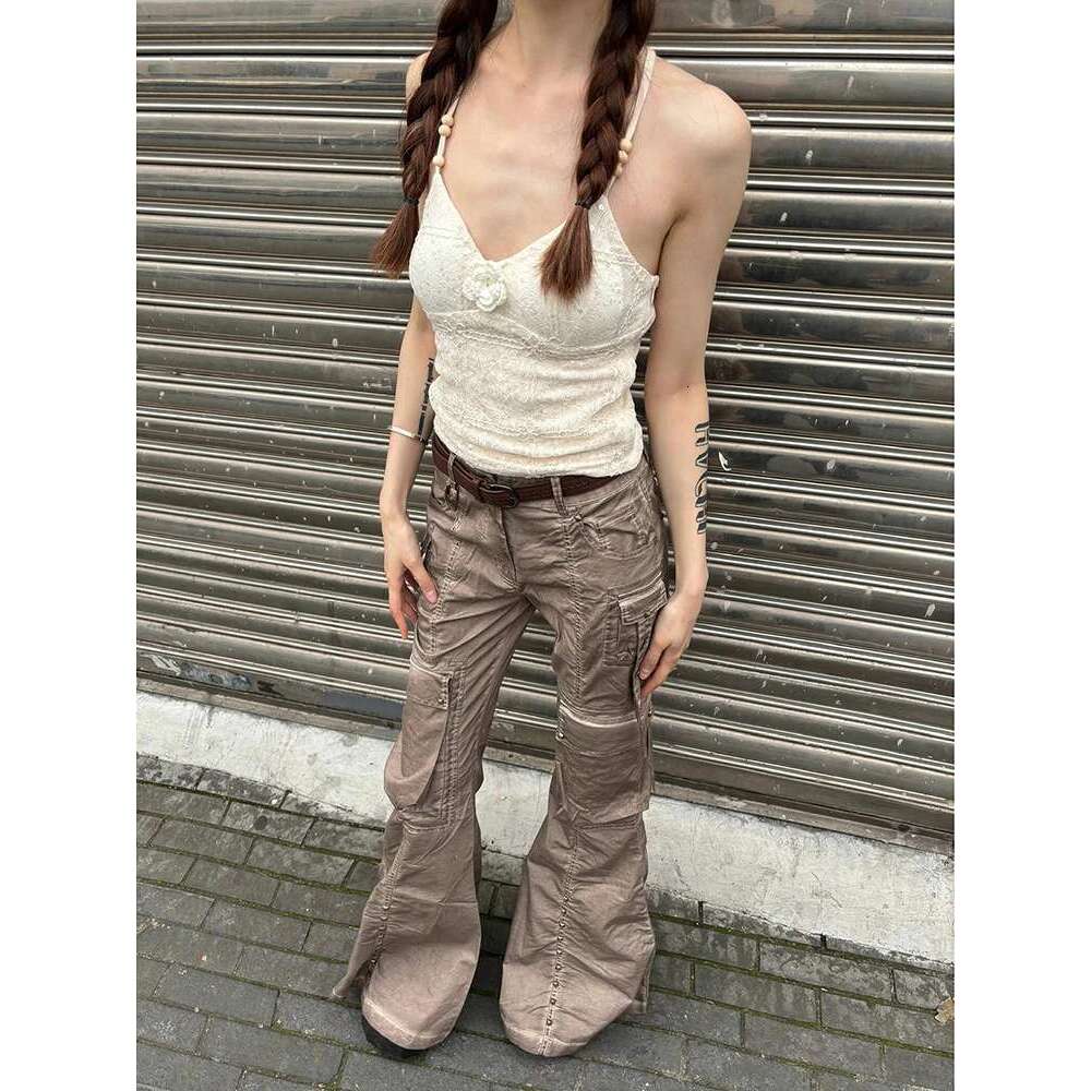 MDNG Fashion Flare Jeans Women Streetwear Vintage Baggy Korean High Waist Cargo Pants Y2k Causal Pockets Denim Trousers