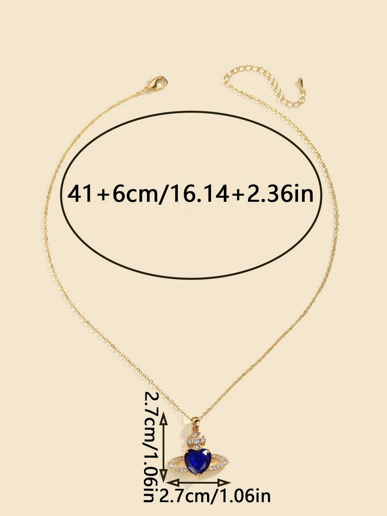 Pendant Necklaces Retro Saturn high-end fashionable copper inlaid synthetic zircon royal blue heart necklace J25021755EQ