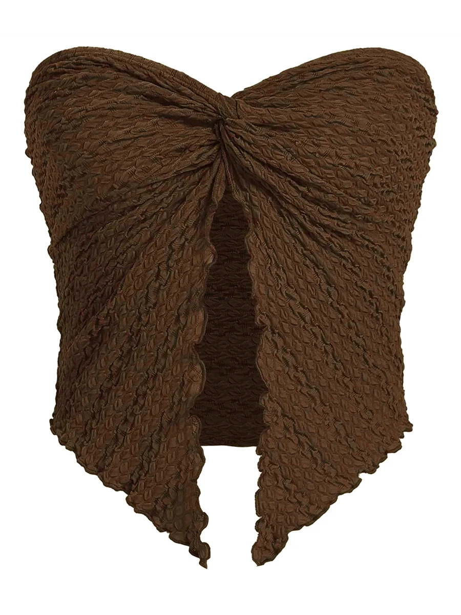 Dghisre Summer Women Y2K Twist Knot Knit Bandeau Tube Top Strapless Backless Open Front Cutout Hem Crop Tank Corset Top Bustier 250225