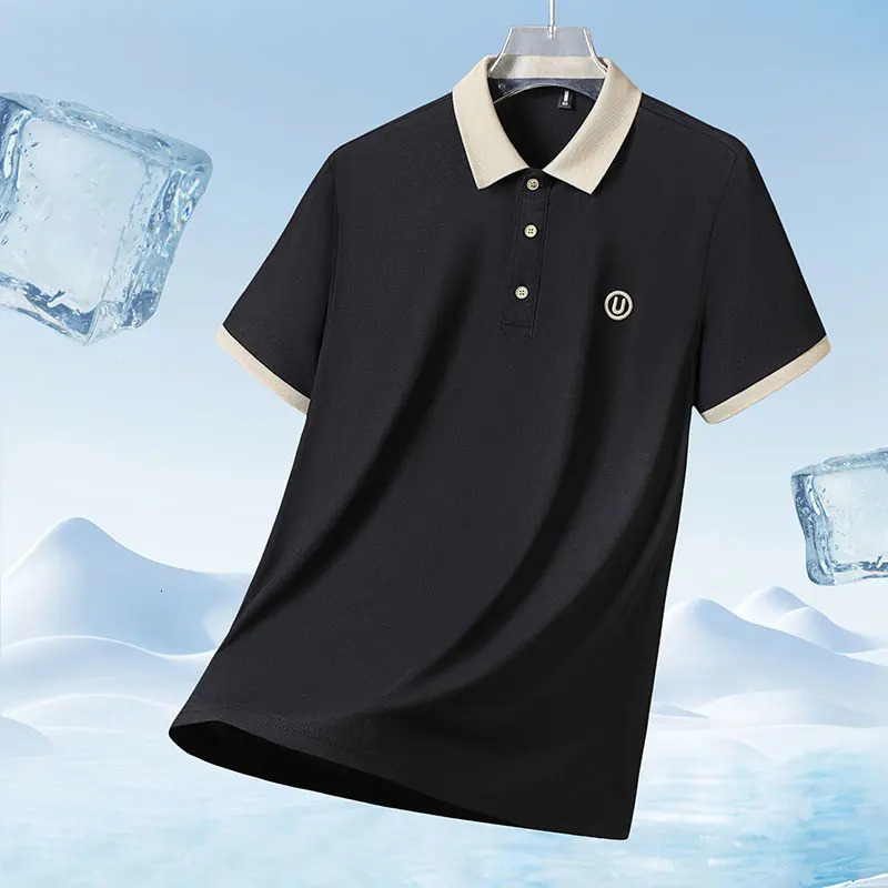 Mens high quality summer lapel mens short sleeve polo shirt fringe solid color business casual mens polo shirt M-4XL 206 250226