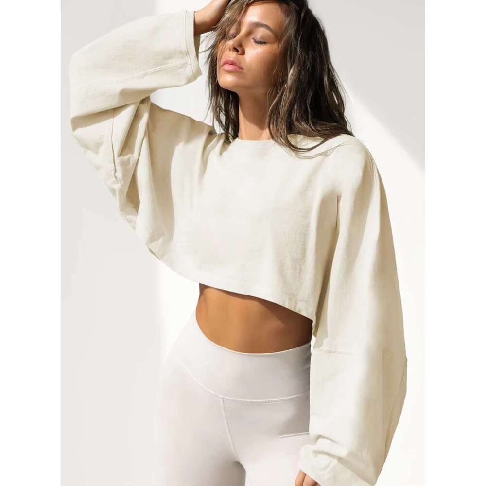 Korean Hoodies For Women Crew-Neck Hoodie Women's Short Sports Base T-Shirt Knit Shirt Long Sleeve Top