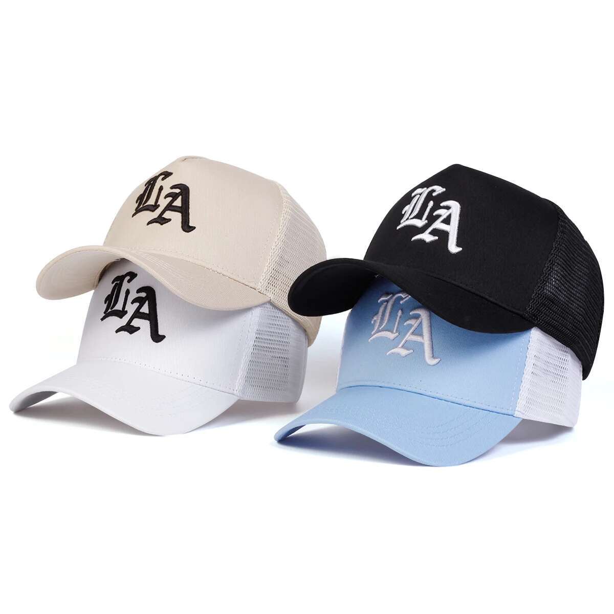 Unisex LA Letter Embroidery Baseball Net Caps Hip Hop Cap Spring Summer Outdoor Adjustable Casual Hats Sunscreen Hat