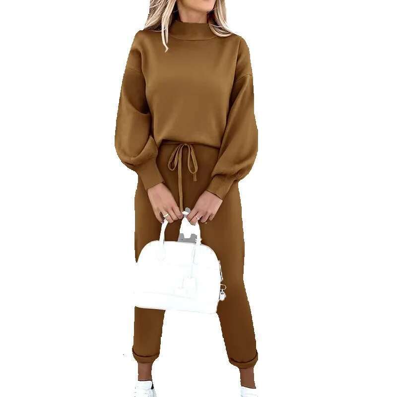 Women's Casual Two-Piece Set Solid Color Hoodie And Breathable Pants For Autumn Adults
