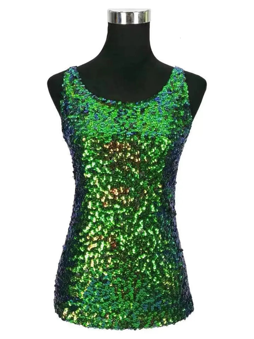 Womens Shine Glitter Sequin Embellished Sleeveless Vest Tank Tops Fashion Style Clothing For Cocktail Party Clubwear 250225