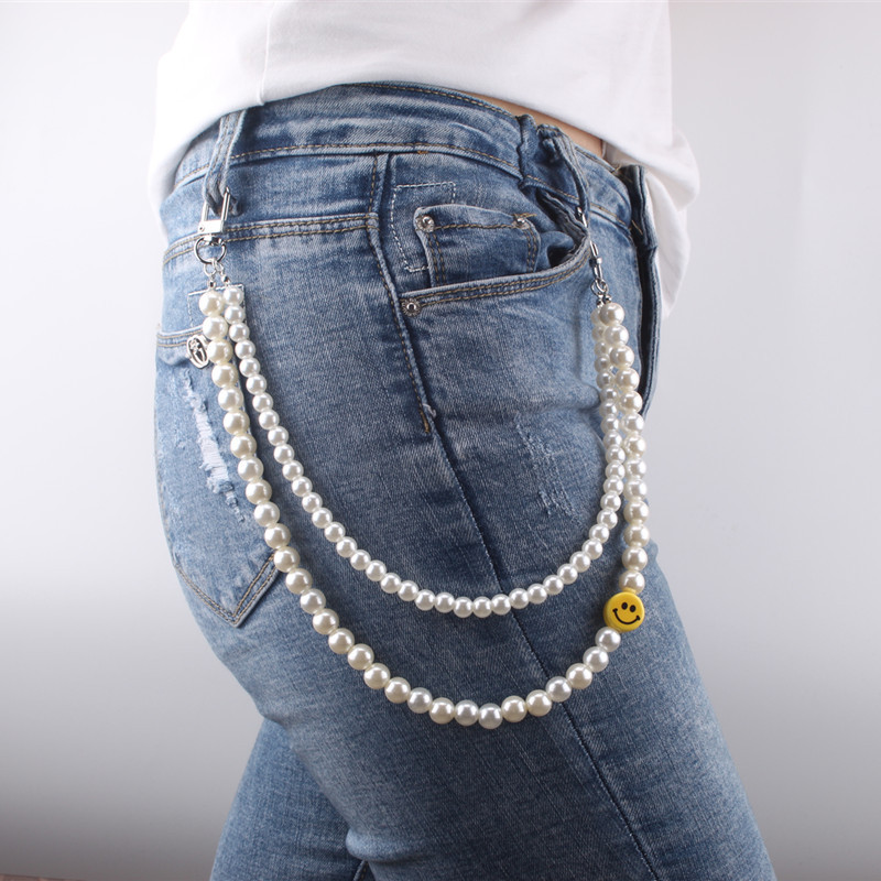 Pearl smiley necklace fashionable versatile jeans pants chain