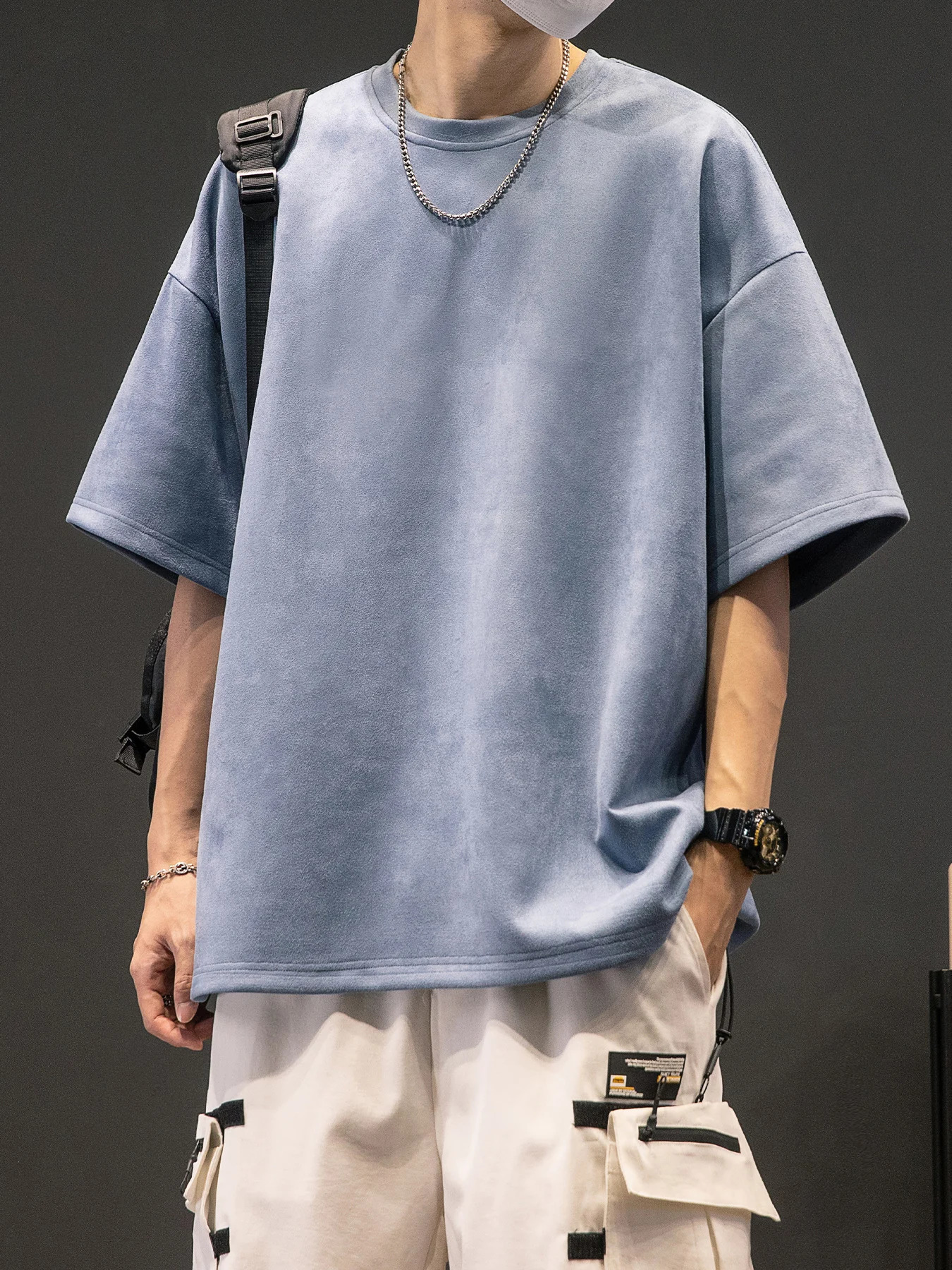 Mens Summer American Suede Top Fashion Casual Vintage Short Sleeve Versatile T-shirt 250225