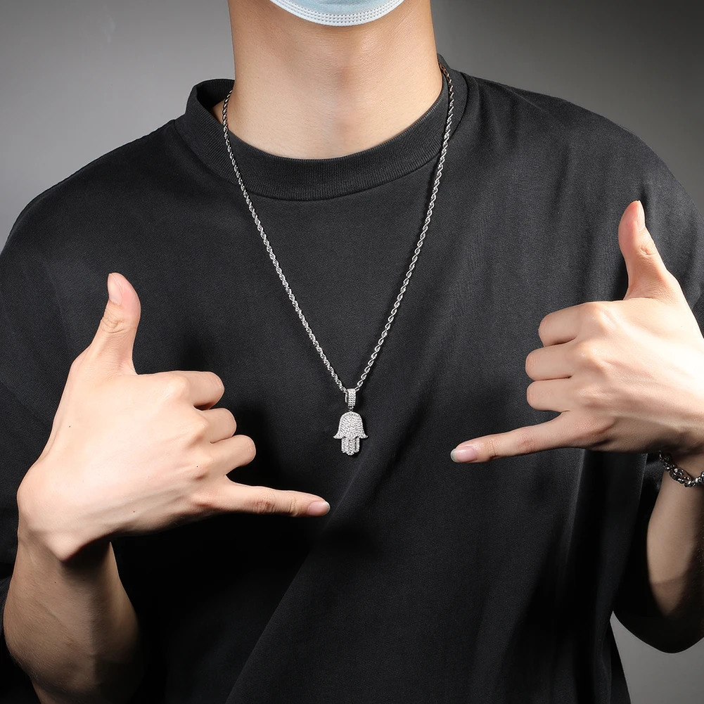 UWIN Hamsa Hand Pendent Necklace Iced Out Cubic Zirconia Silver Color Charms for Women HipHop Jewelry Drop 250225