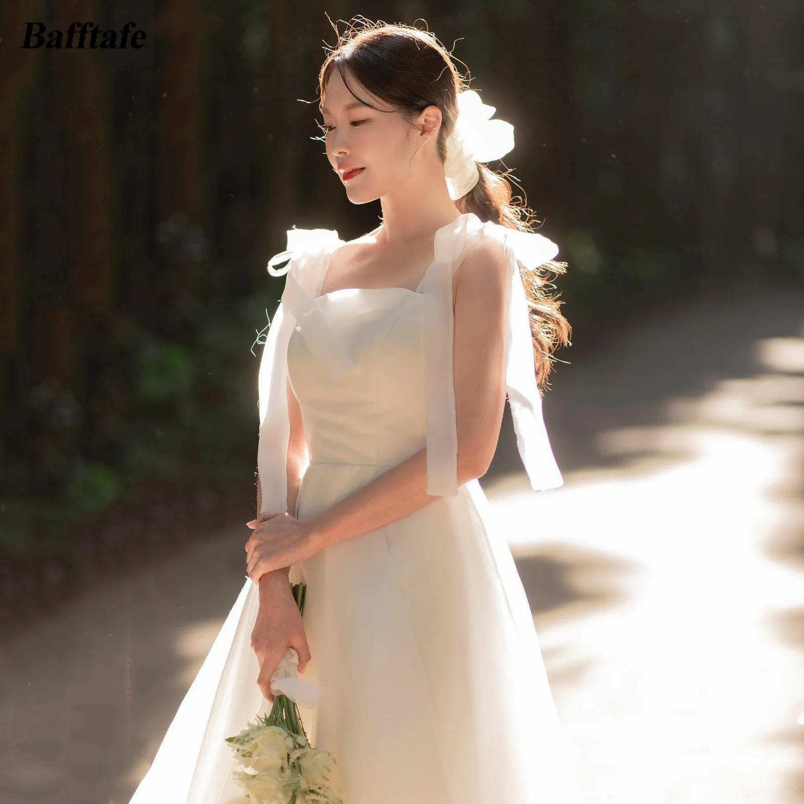 Bafftafe customizes Korean organic wedding dresses with lace up straps for brides formal parties pography and long 250224