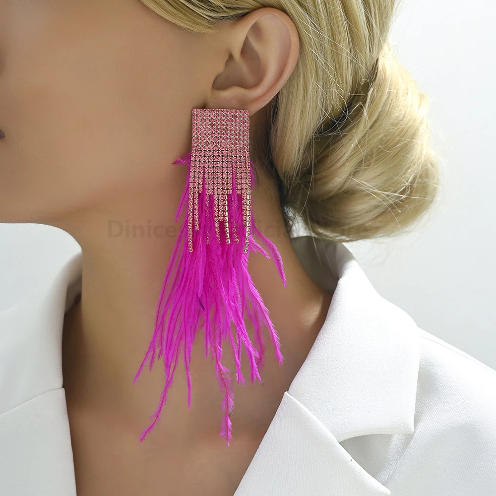Charm Elegant Feather Tassel Bride Wedding Party Pendant Jewelry Trend Holiday Decor Dangle Drop Earrings For Women Gift 250225