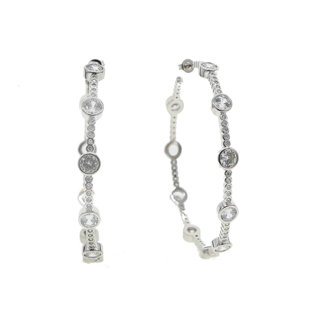 Exaggerated 60mm Big Circle Hoop Earrings for Women Paved Full White Cubic Zirconia Gold Platinum Plated Color Fashion Jewelry 250226