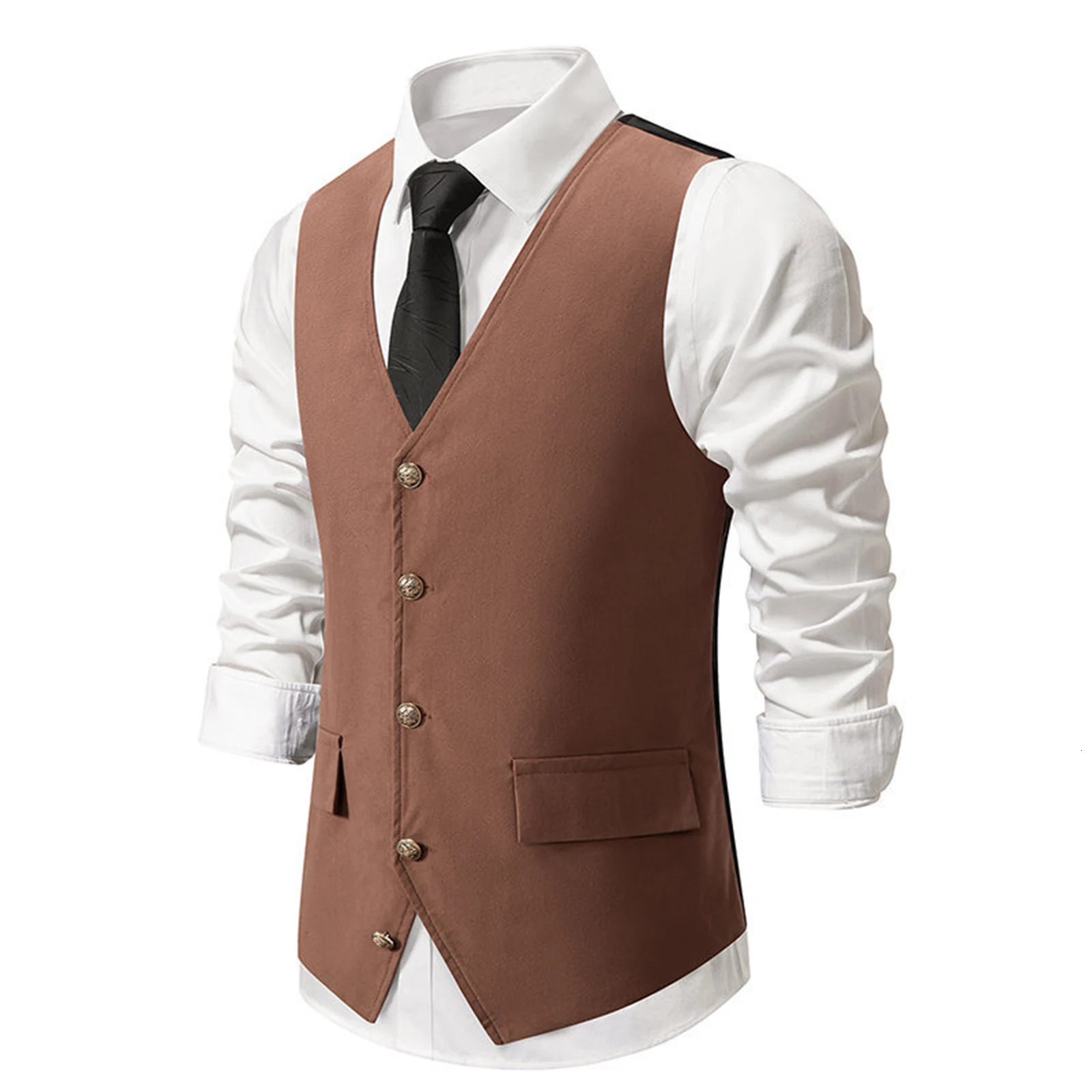 Men Suit Vest Solid Color VNeck Sleeveless SingleBreasted Retro Vests Formal Waistcoat Tuxedo 250225