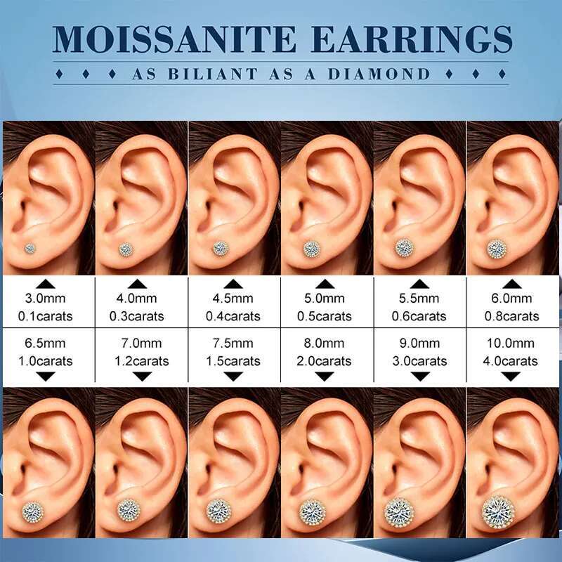 TUHE Unisex Classic Round VVS1 Moissanite For Women Fine Jewelry Wedding Lab Dia Sier Earring Gift